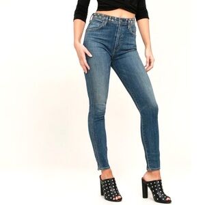 AGOLDE Roxanne Super High Rise Studded Skinny Jeans Medium Wash Denim